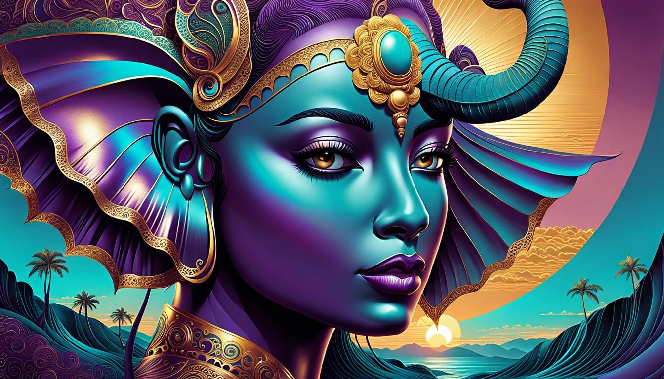 Woman with Elephant Head in Metallic Art Brut