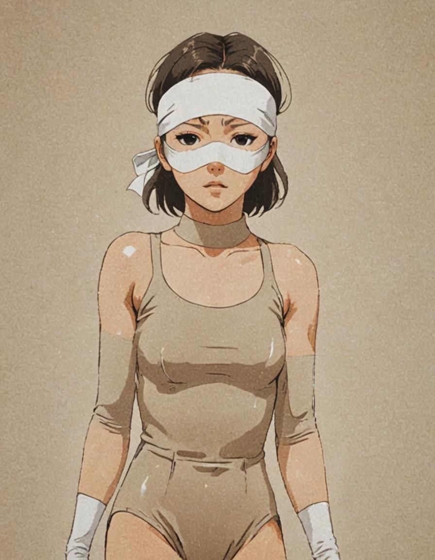 Anime Lady with Blindfold in Grainy Style
