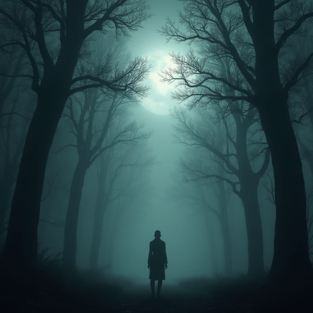 Ethereal Moonlit Forest Scene in a Futuristic Style