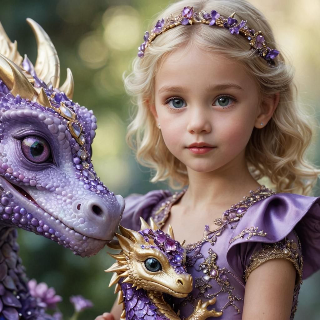 Girl with Pearl Dragon: Iridescent Gemstone Art