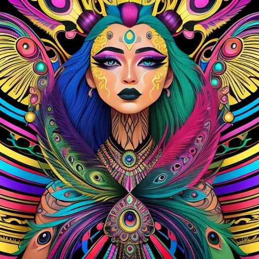 Pop Art Woman with Rainbow Serpent and Gold Skin