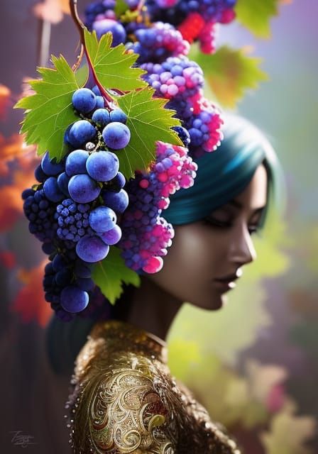 Enigmatic Grape Woman: Hyperdetailed Fantasy Art