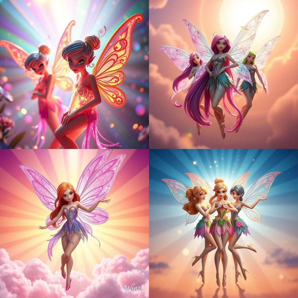 Enchanted Fairies in Vibrant Cyberpunk Style
