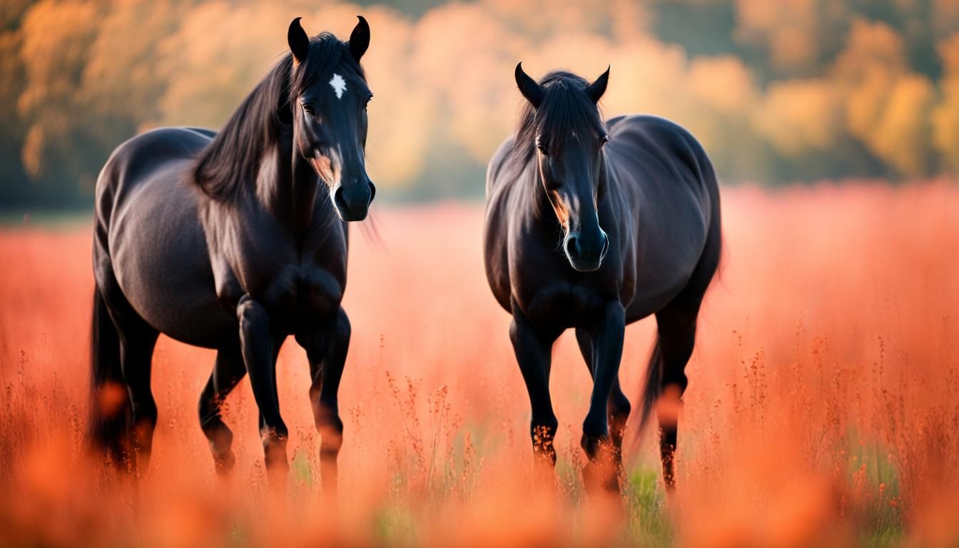 Young Black Horse in Orange Meadow Photography