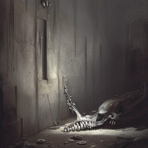 Repulsive Bone Creature Prisoner in Horror Style