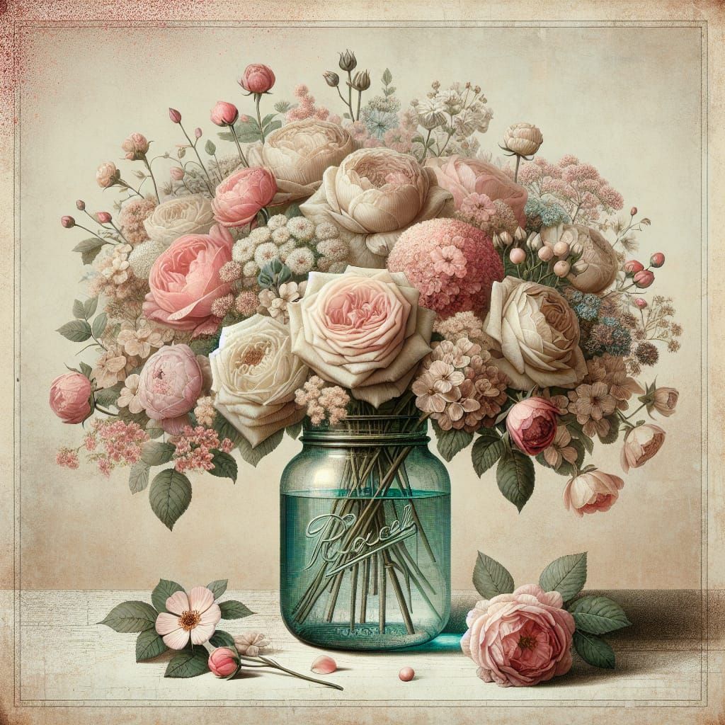 Vintage Floral Still Life with Roses