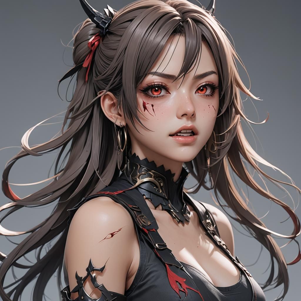 Aggressive Anime Girl in 3D Art Style