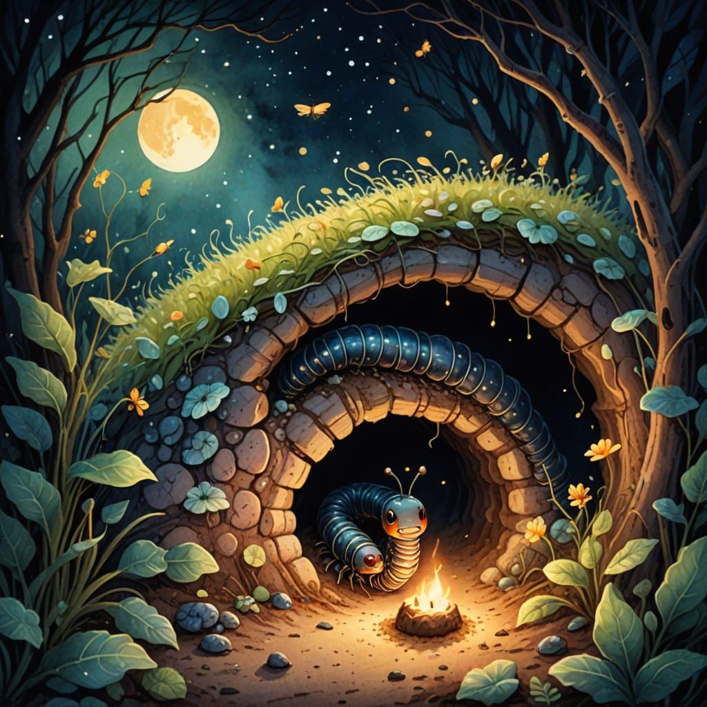 Whimsical Worm Burrow in Vibrant Watercolor Style