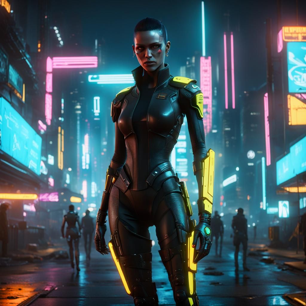 Cyberpunk Android Girl in High-Quality Rendering