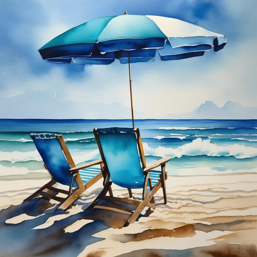 Watercolor Beach with Acrylic Accents