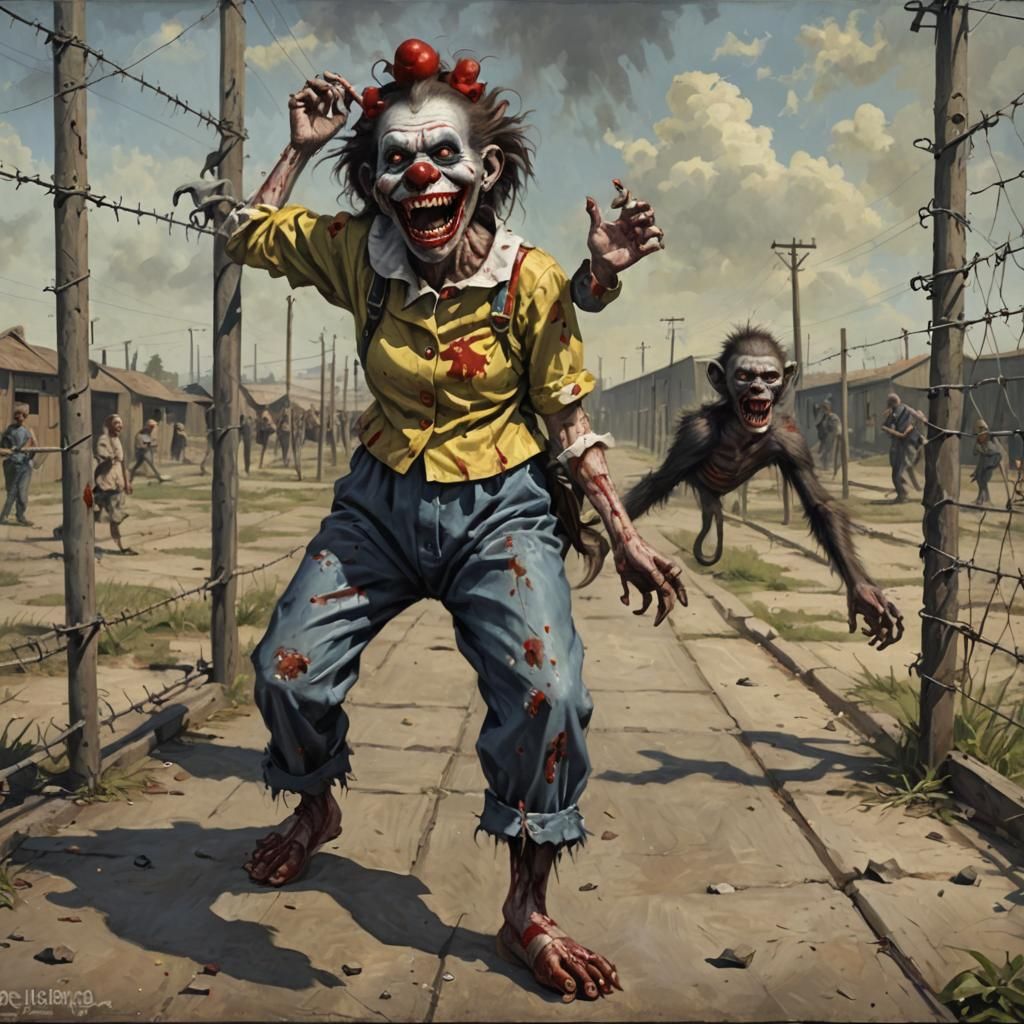 Sinister Zombie Clown Prisoner: Dark Fantasy Art