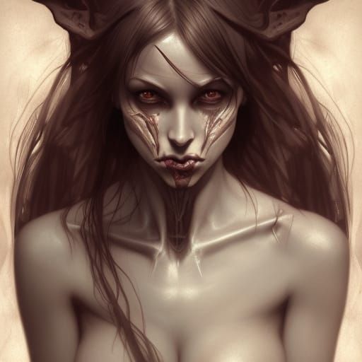 Demonic Beauty in Dark Medieval Show, Hyperdetailed Art