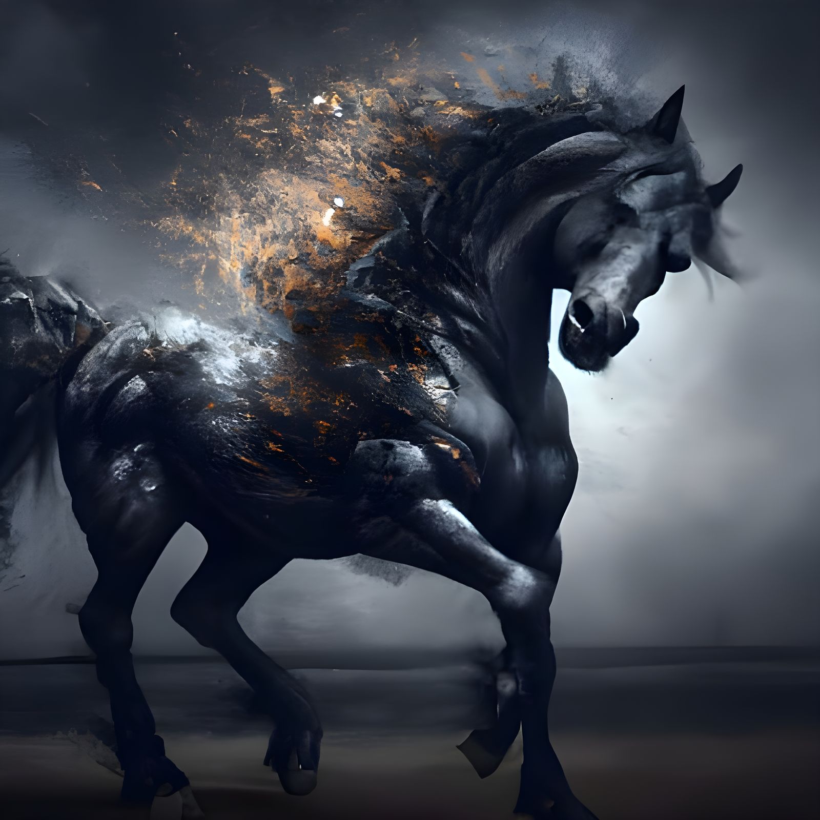 Fiery Demonic Horse Stallion in Digital Painting Style