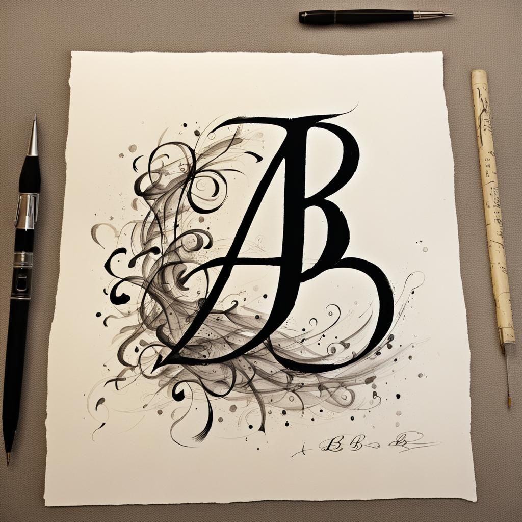 Detailed Ink Calligraphy of Roman Alphabet
