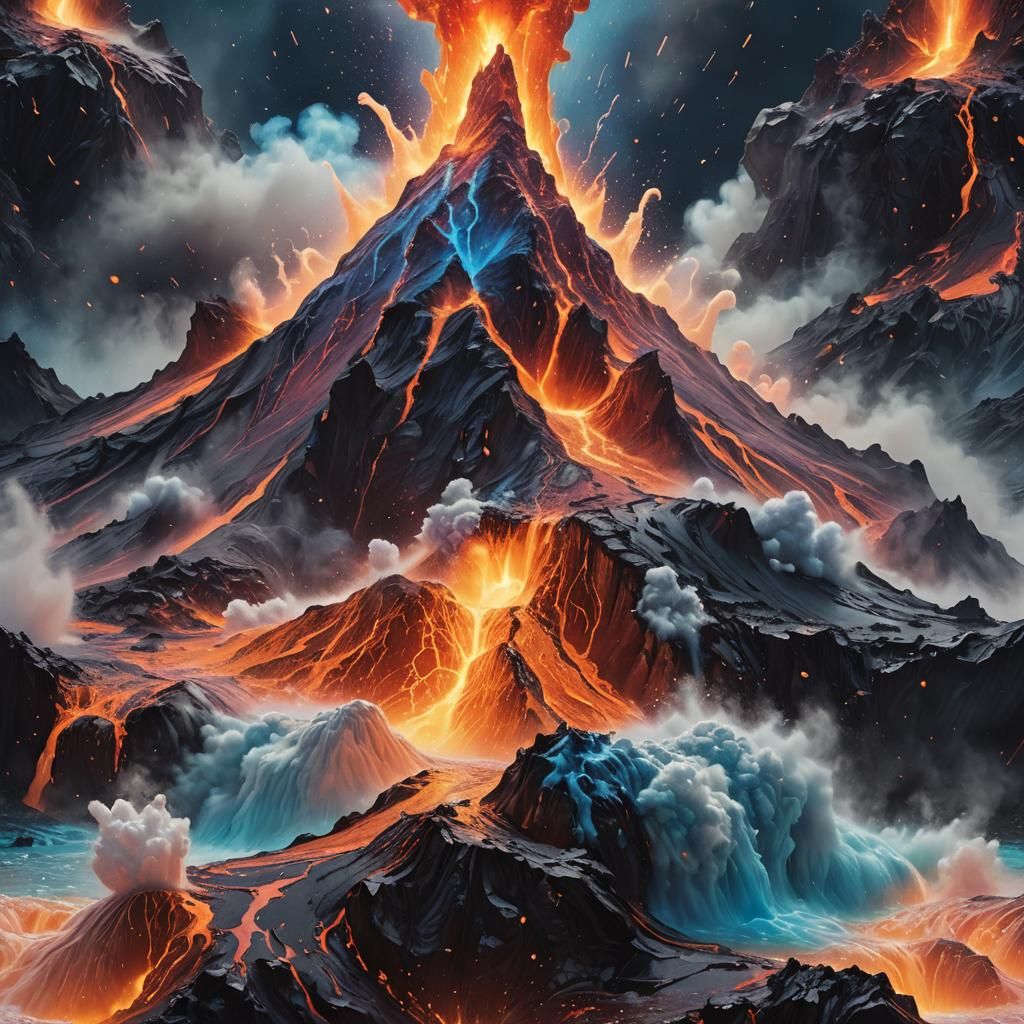 Cosmic Volcano Eruption in Surreal Style