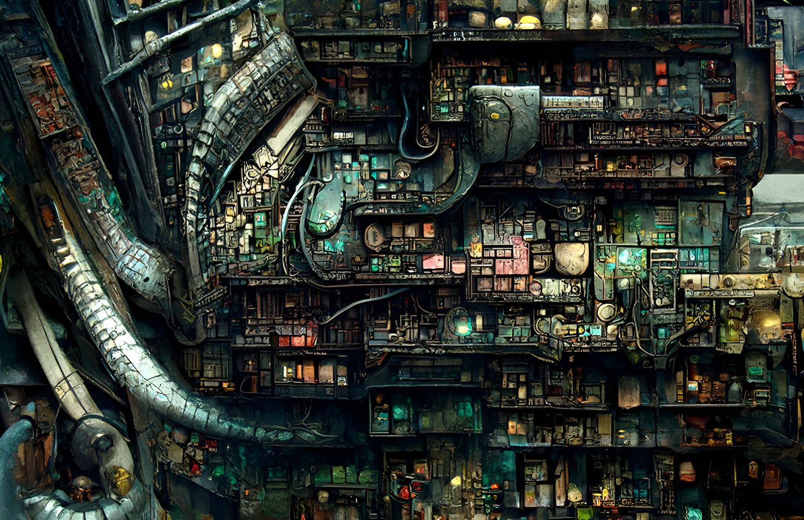 Creepy Cyberpunk City: Dystopian Post-Apocalyptic Art