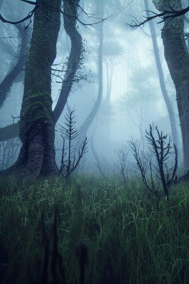 Overgrown Haunted Forest with Ghosts: Hyperrealistic Horror
