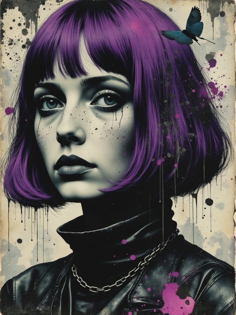 Gothic Portrait of a Woman with Purple Hair