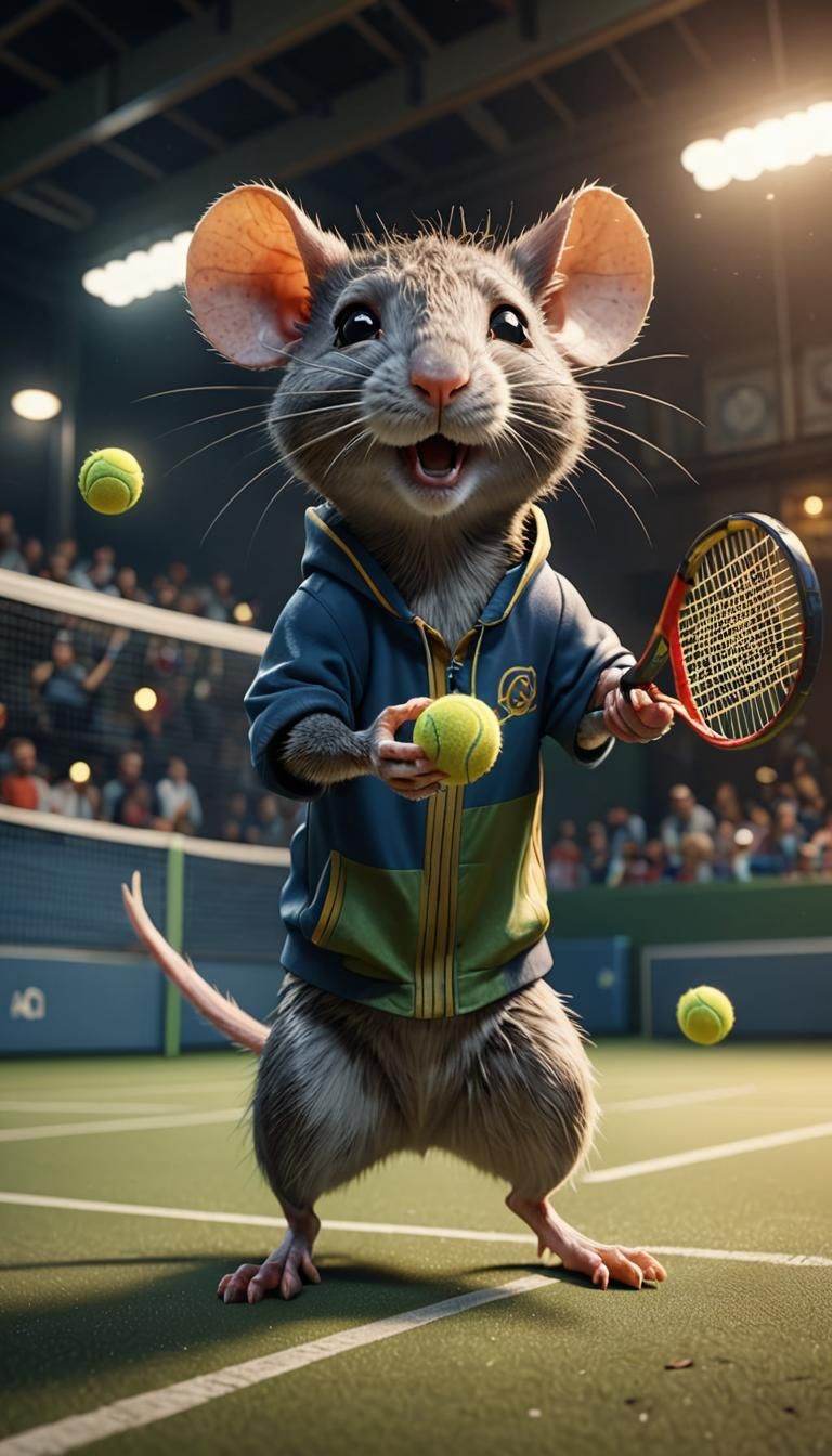 Fancy Rat Plays Tennis: 3D Game Cinematic Graphics