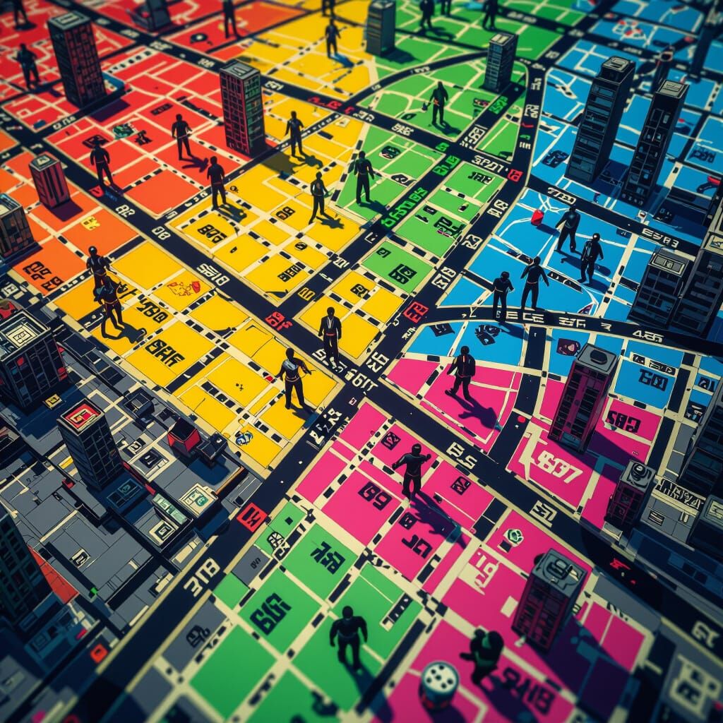 Detailed Gang Turf Map in Matte Painting Style