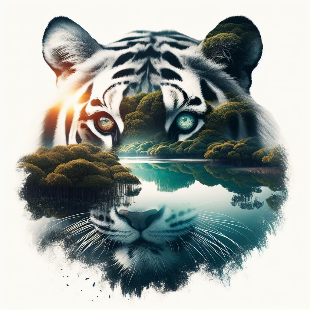 Double exposure og a tiger