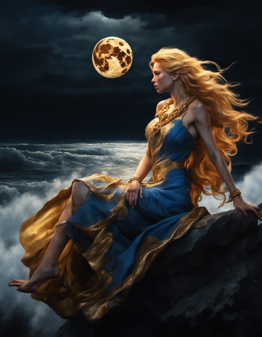 Amazon Woman on Stormy Ocean: Hyperrealistic Splash Art