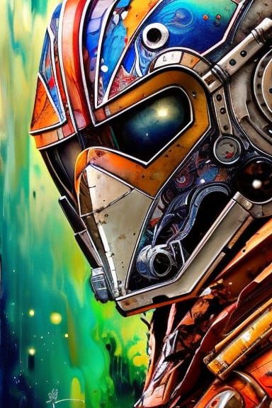 Badass Robot Portrait with Marbling and Oil Effects