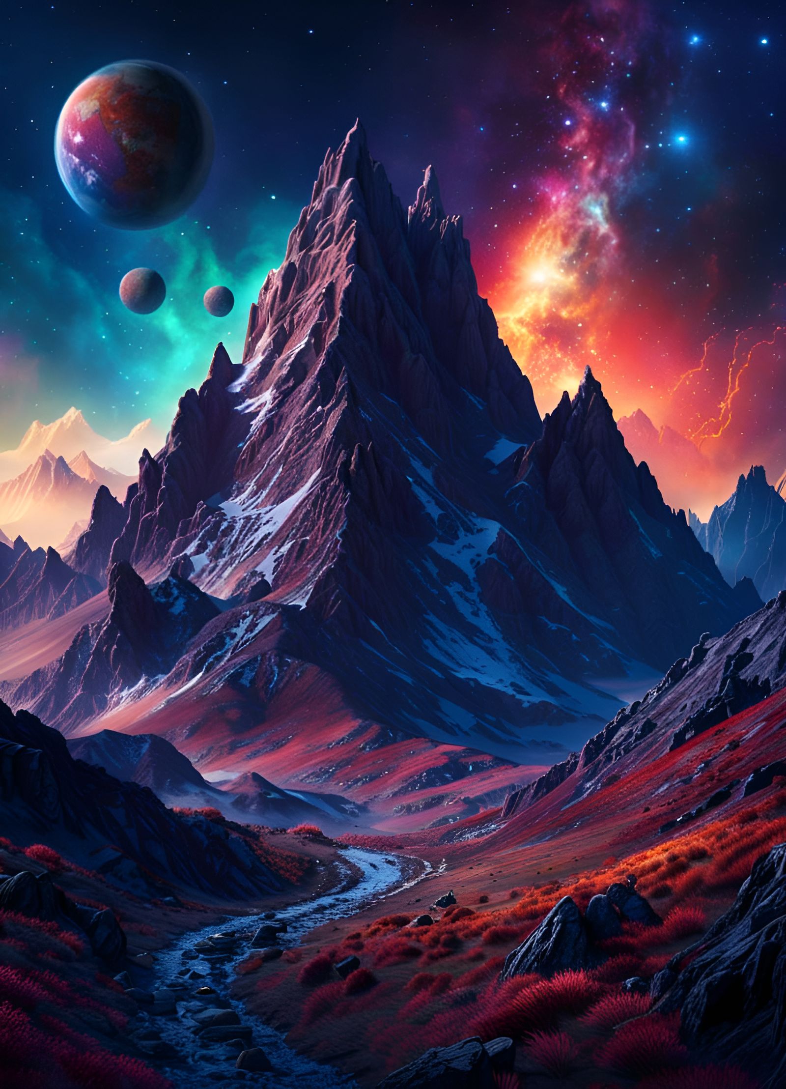 Seussian Animals Roam Rugged Mountains in Deep Space