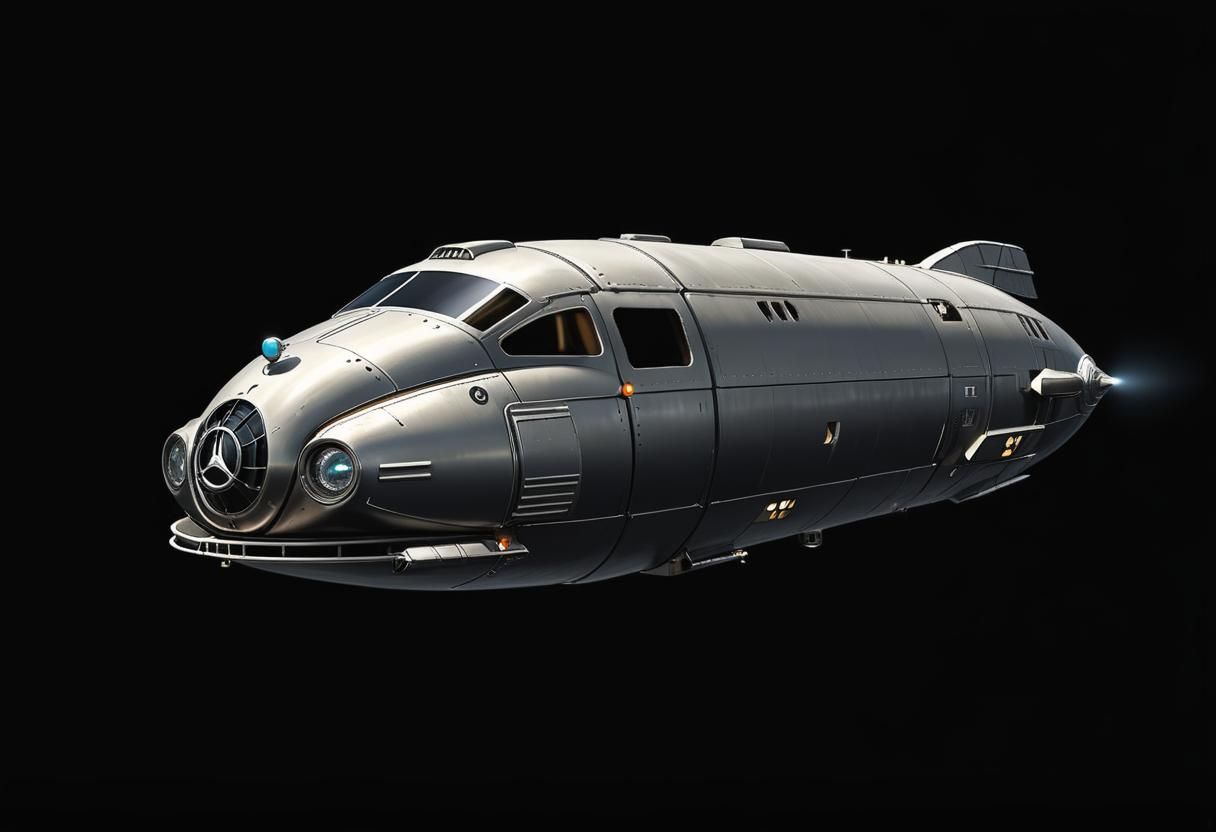 Art Deco Cargo Spaceship Drifting in Space