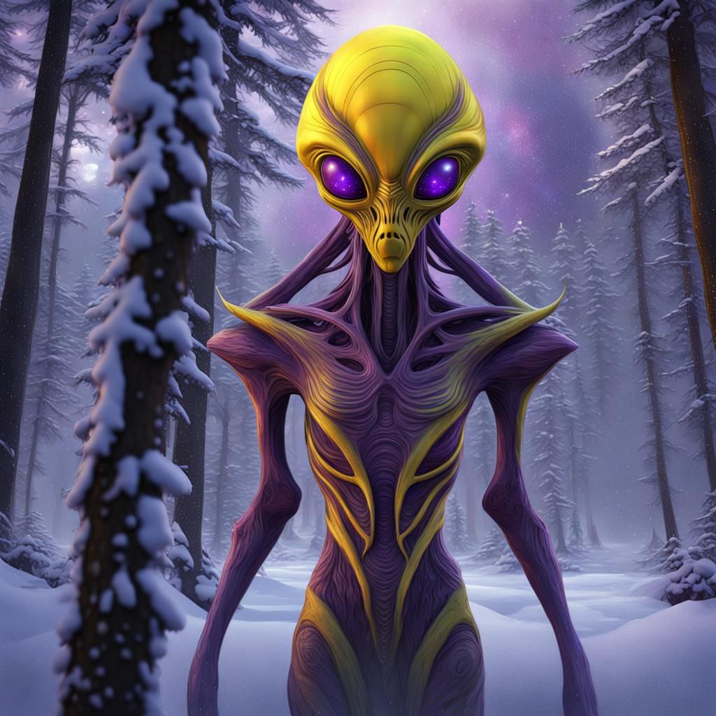 Creepy Alien Finds Christmas Tree in Galaxy Sky