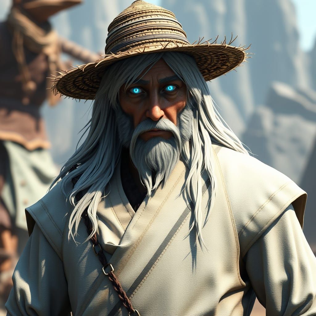 Heroic Raiden in White Robes, Cinematic 3D Render