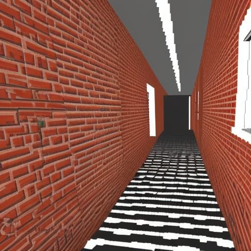 8-bit Pixel Art Hallway with Bricks