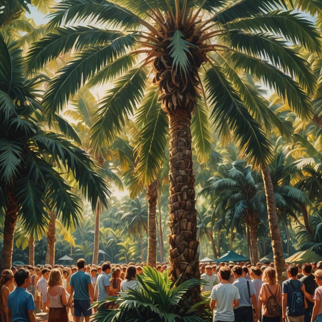 Giant Palm Tree in Hyper-Realistic Oil Painting