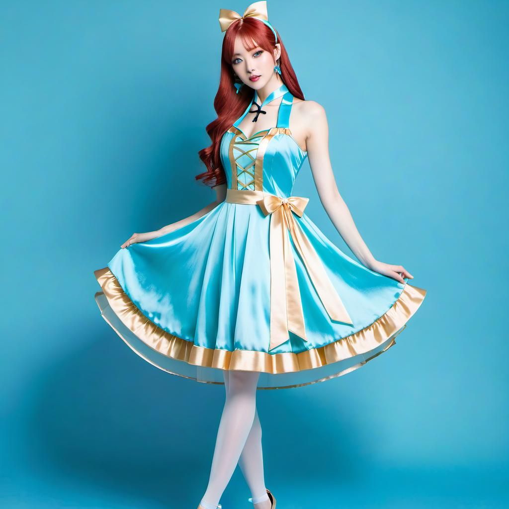 Elegant Woman in Gothic Dress with Silk Ribbons