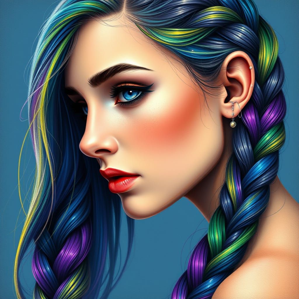 Enchanting Waterfall Braid Portrait in Vibrant Charcoal and ...