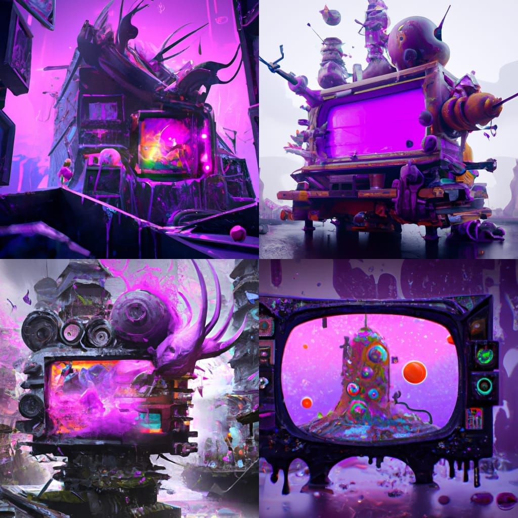 Fantastical Purple Television in Detailed Matte Painting