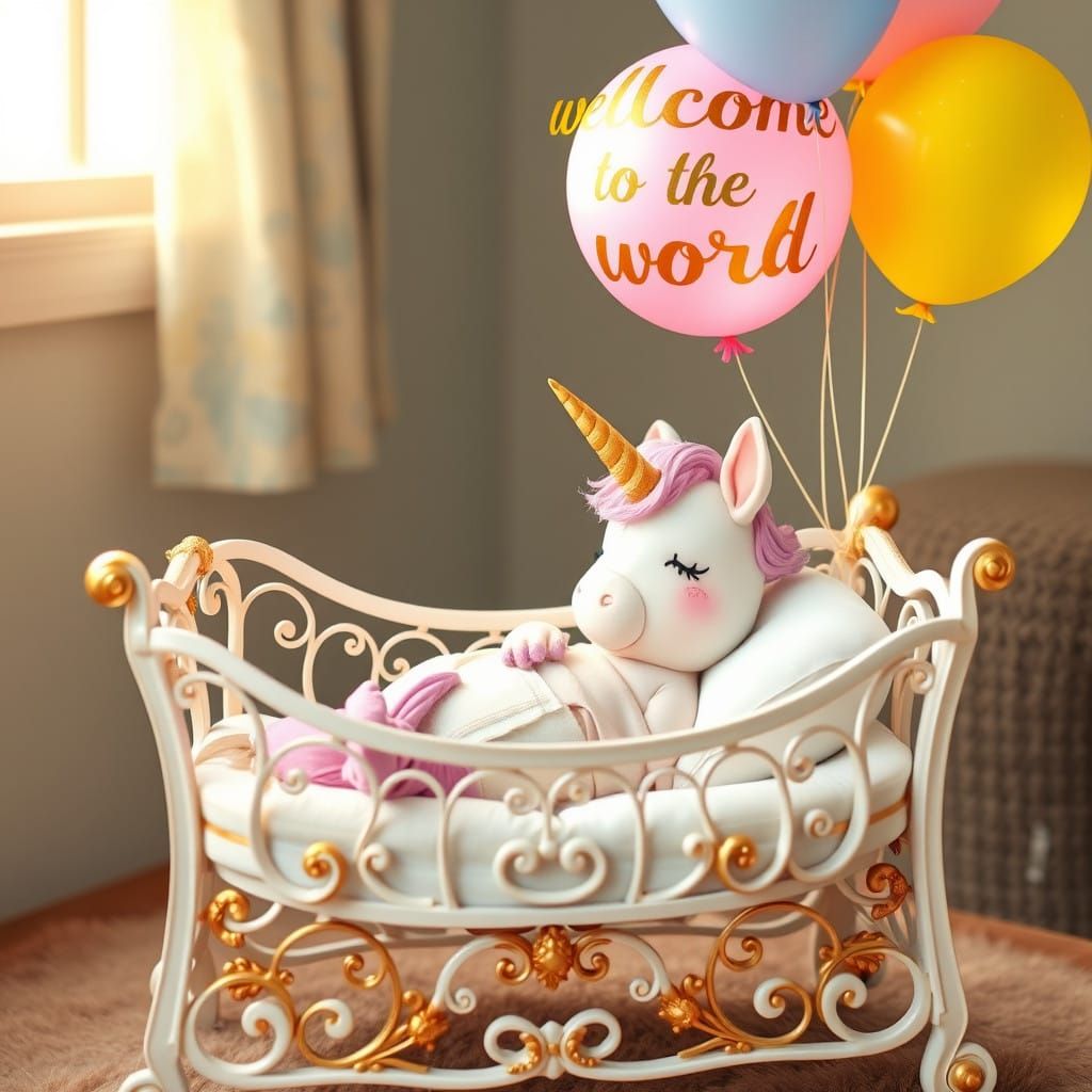 Baby Unicorn in a Whimsical Nursery Scene