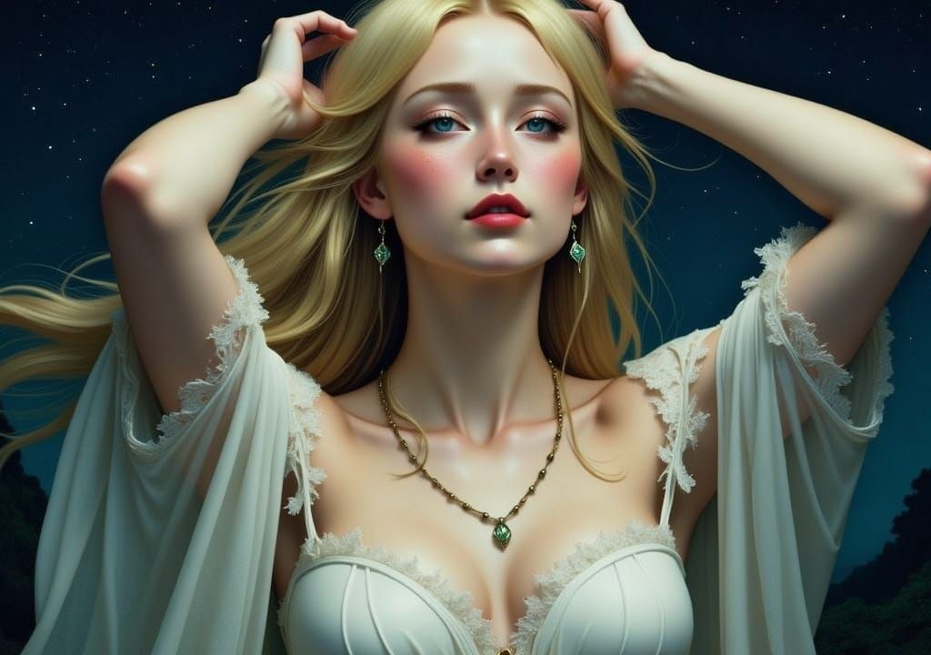 Beautiful Woman with Blonde Hair in Chiaroscuro Style