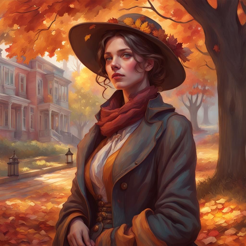 Cozy Autumn Portrait in Art Nouveau Style
