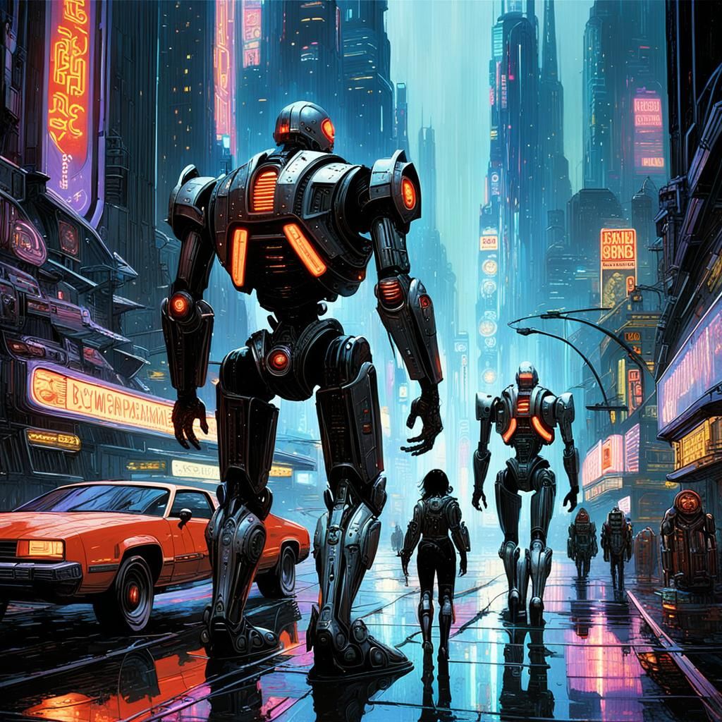 Cyborg Warriors Descend on Dystopian Cyberpunk Metropolis