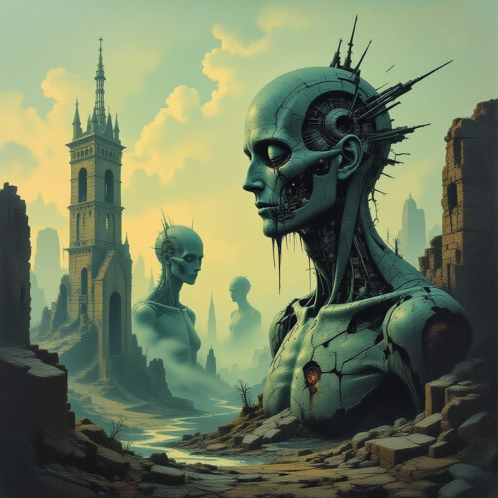 Cyberpunk Horror Landscape in Grotesque Realism