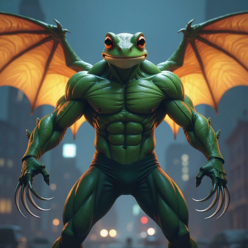 Frog-Inspired Superhero with Claw Arms and Web Shooters