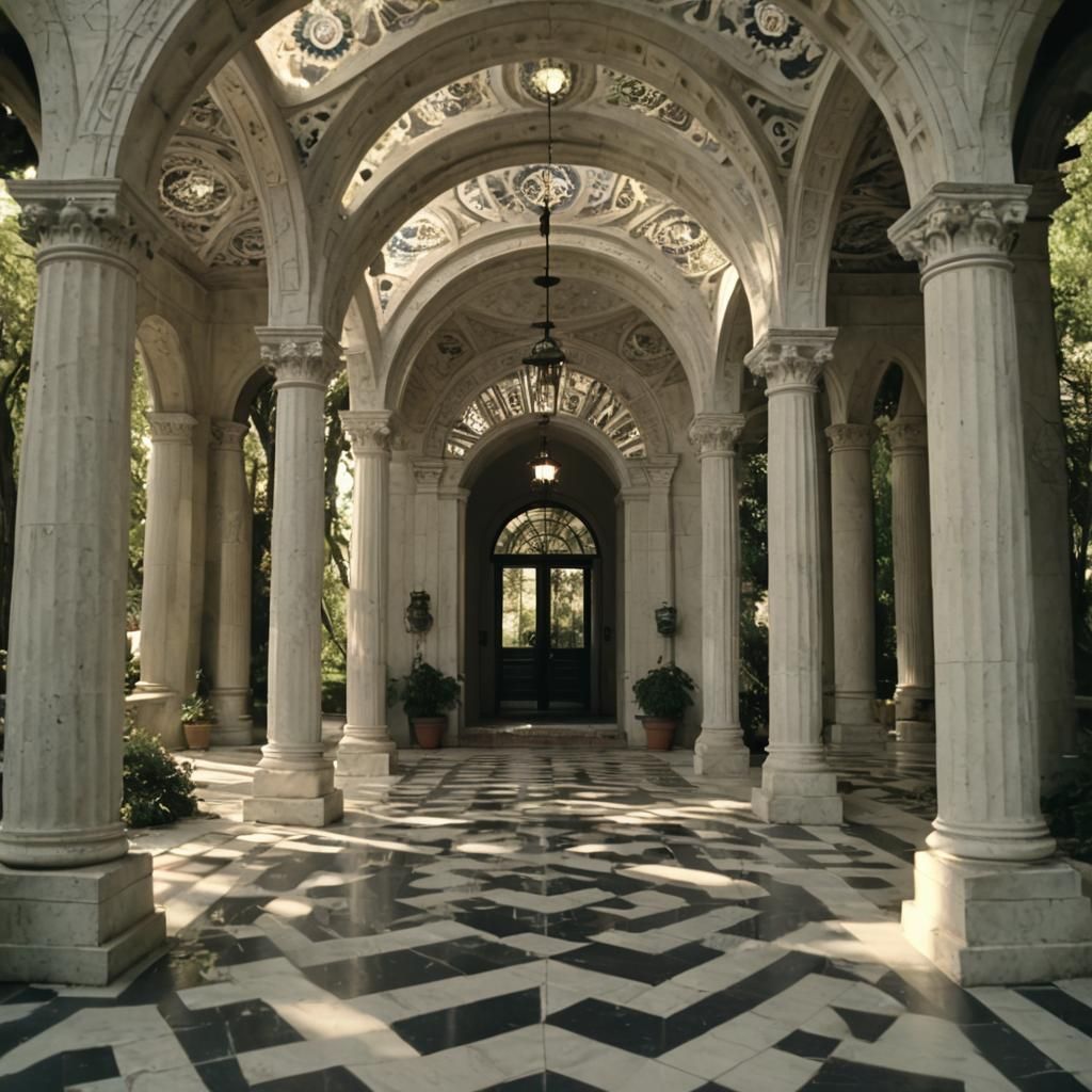 Dark Fantasy Film Screengrab with Memphis Elements