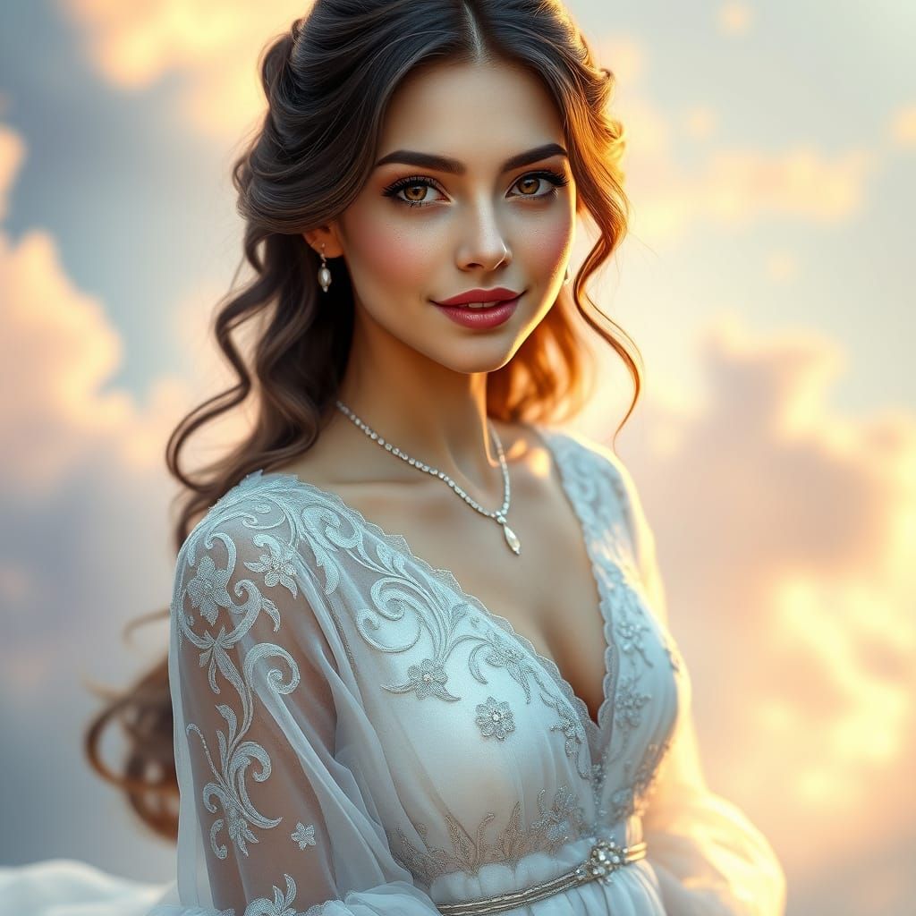 Ethereal European Beauty in Whimsical Gown