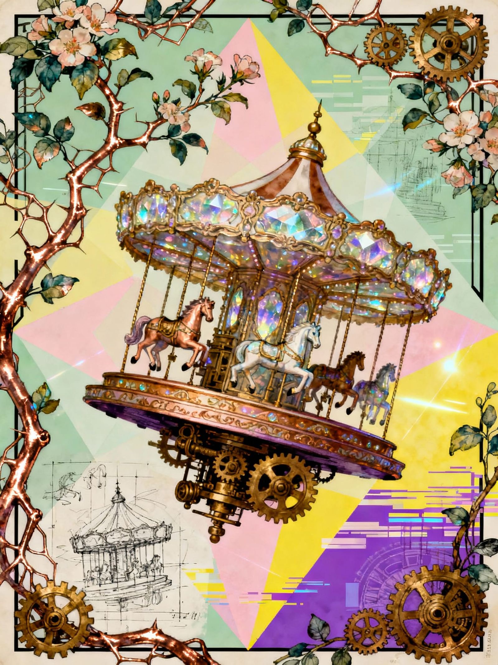 Steampunk Carousel with Tarot and Gothic Elements