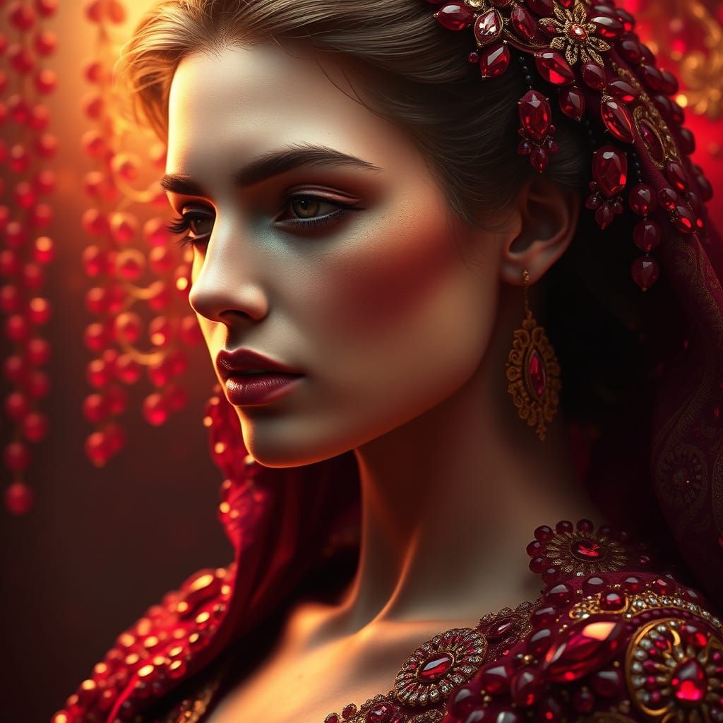 Ruby Queen in Elegant Art Nouveau Style