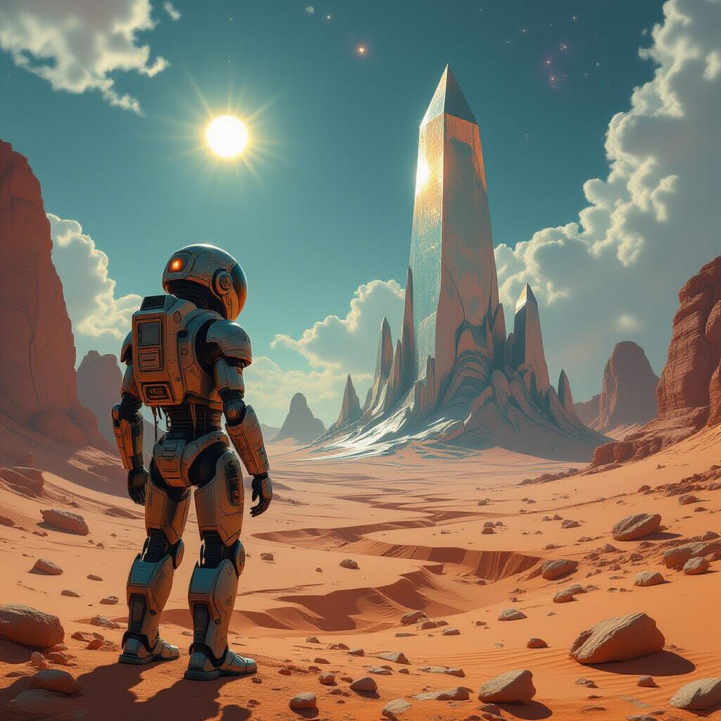 Robot Explorer Surveys Alien Desert and Crystalline Structur...