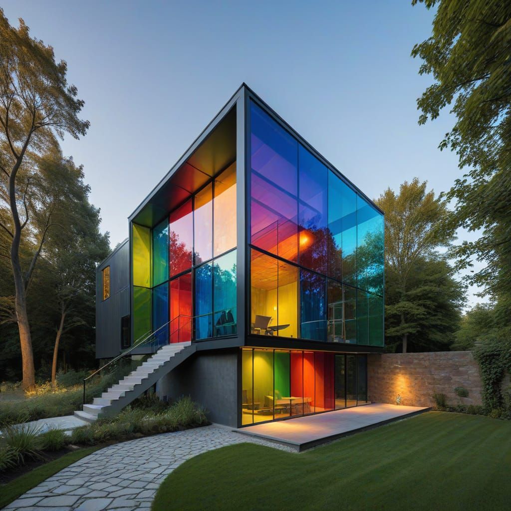 Multicolor Glass House: A Stunning Architectural Design