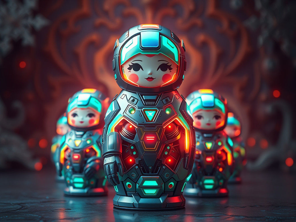 Futuristic Bionic Matryoshka Doll in Digital Art Style