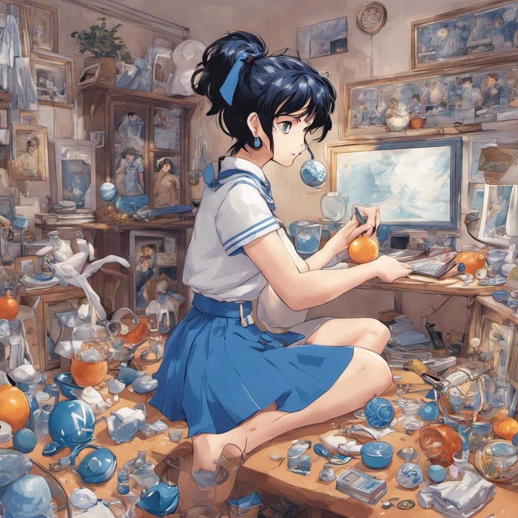 Anime Girl in Sailor Mercury Room